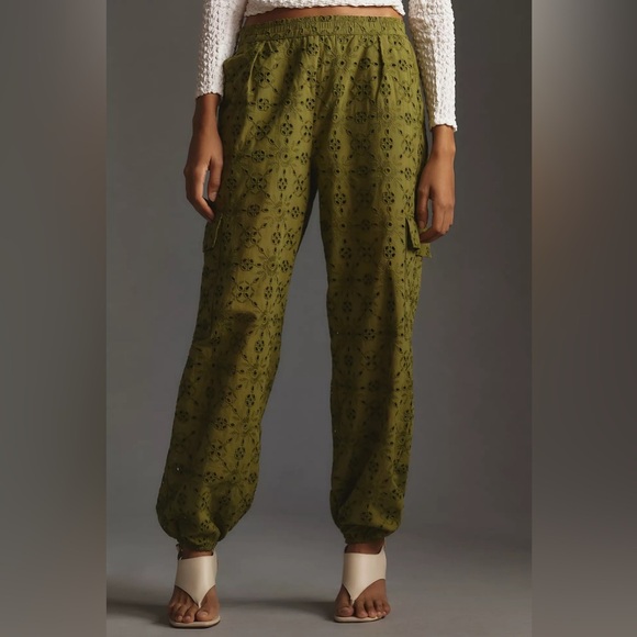 Anthropologie Pants - Anthropologie Women’s Eyelet Cargo Jogger Pants Army Green Cotton Pocket Size SP